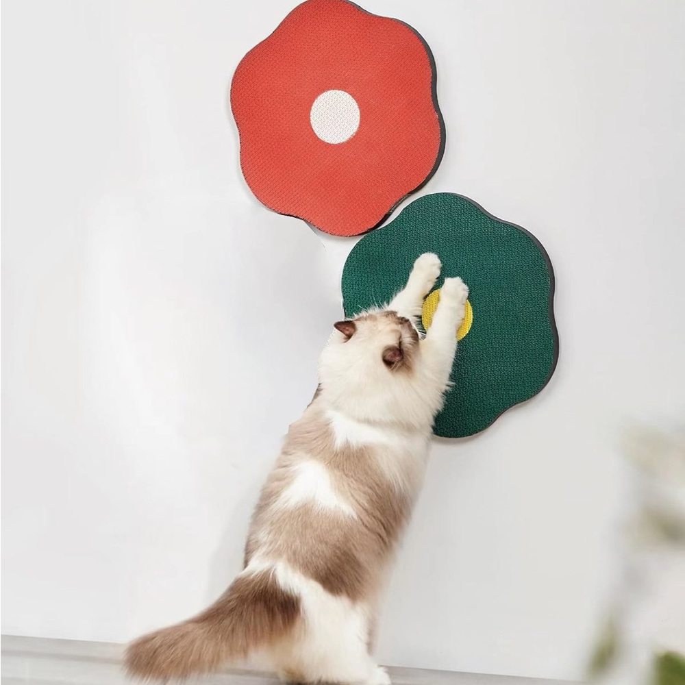 Set of 2 Floral Cat Scratcher Wall Pads - Red and Green